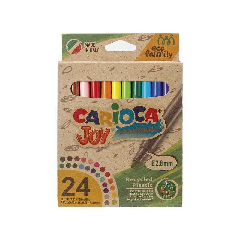 Carioca Joy Confezione da 24 penne a punta fine Eco Family - Inchiostro super lavabile - Punta fine bloccata da 2.8 mm -