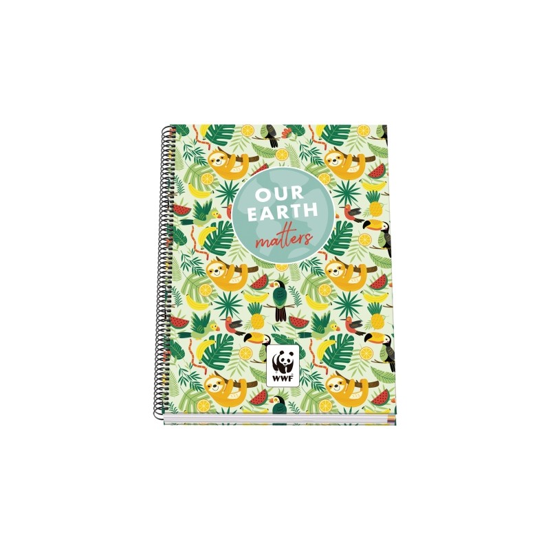 Dohe WWF Tropic Spiral Notebook A4 100 fogli microperforati quadrati da 5 mm - Copertina rigida in cartoncino foderato -
