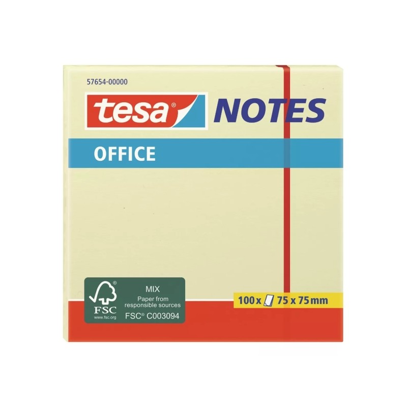 Tesa Notes Blocco di 100 foglietti adesivi 75x75 mm - Senza solventi - Ricaricabile - Colore giallo