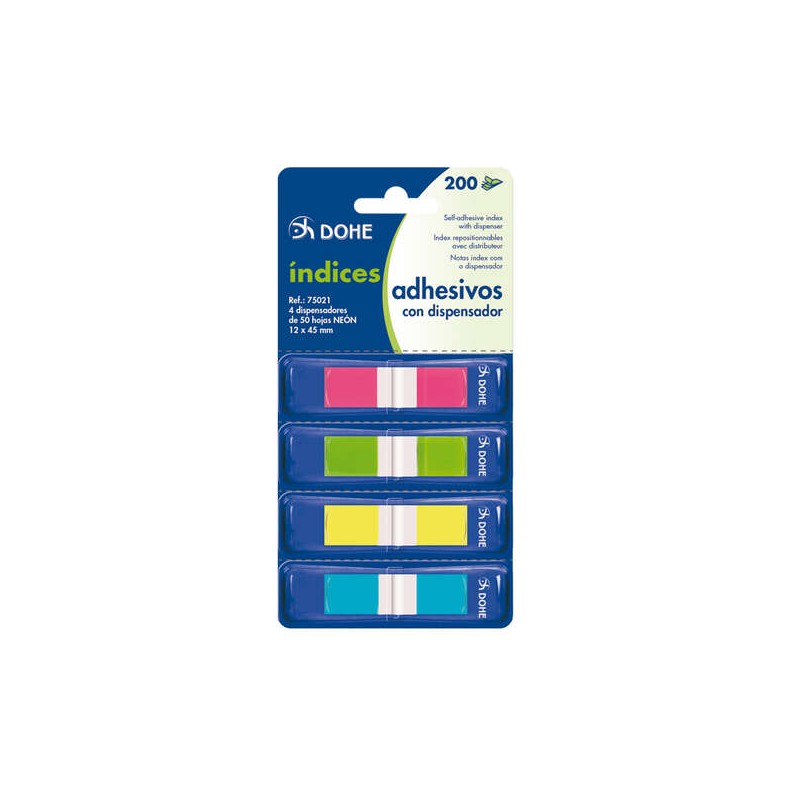 Dohe Confezione da 4 mini indici adesivi riposizionabili da 50 pezzi ciascuno - Dimensioni 12x45 mm - Dispenser con 4 co