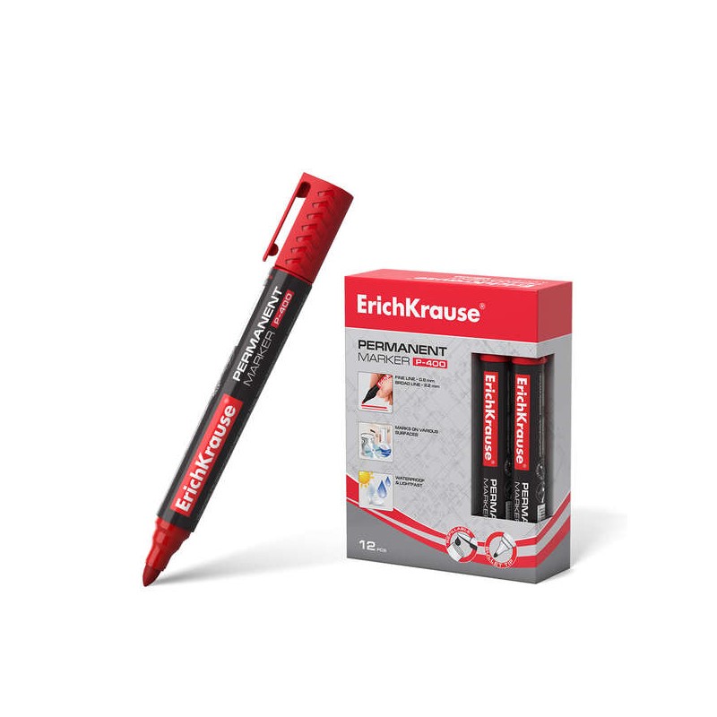 Marcatore permanente Erichkrause P-400 - Punta a proiettile - Resistente a più superfici - Colore rosso
