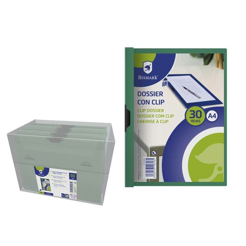 Cartella Bismark per 30 fogli A4 con clip laterale in metallo - Polipropilene trasparente - Colore verde