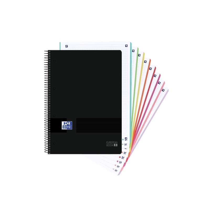 Oxford Europeanbook 8 Live e Go Taccuino a spirale A4+ 160 fogli 5x5 Griglia - 8 bande di colore - Copertina in plastica