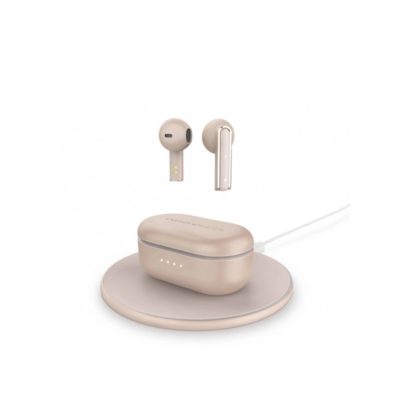 Cuffie Bluetooth True Wireless di Energy Sistem - Base di ricarica wireless inclusa - 25 ore di musica - Colore oro rosa