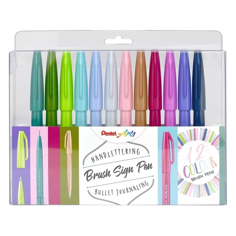 Pentel Brush Sing Pen - Confezione da 12 penne a pennello - Linee sottili o spesse a seconda della pressione - Realizzat