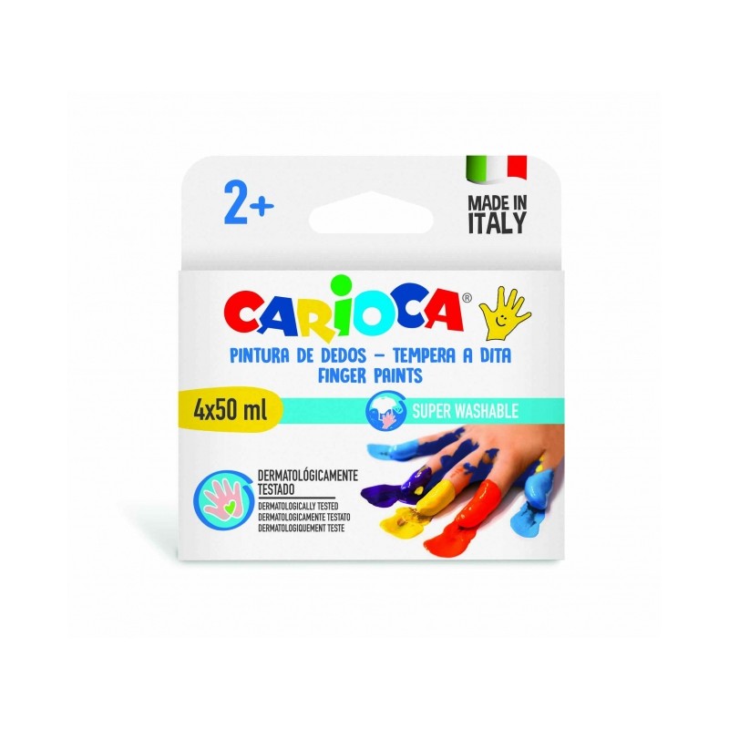 Carioca Finger Paints 50ml Confezione da 4 flaconi di Finger Paints - Ideato per i più piccoli - Lavabile da pelle e te