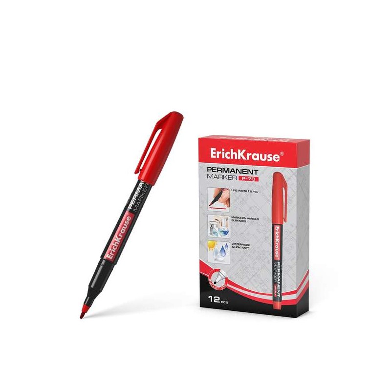 Marcatore permanente Erichkrause P-70 - Punta a proiettile da 1.0 mm - Resistente all'acqua e alla luce - Colore rosso