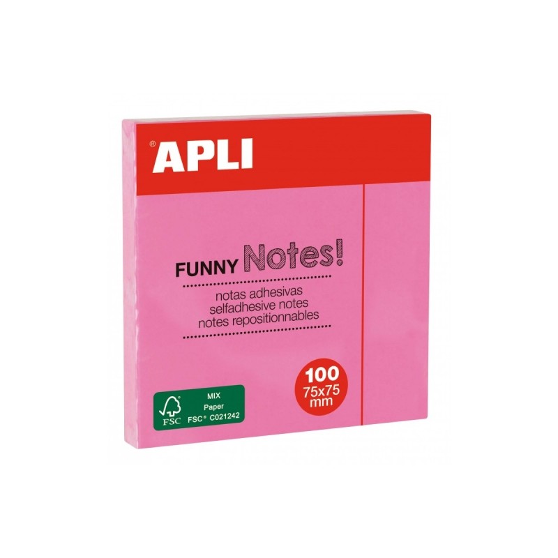 Apli Block notes adesivi - 100 fogli - Carta certificata FSC - Adesivo riposizionabile - Colore rosa
