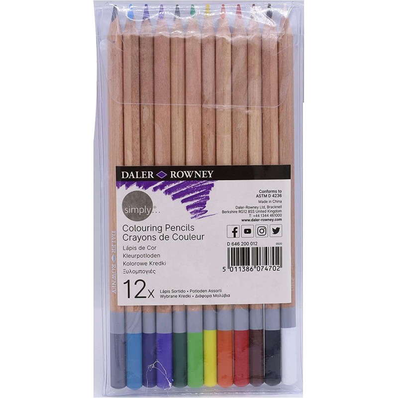 Daler Rowney Simply Confezione da 12 matite colorate rotonde - Facili da temperare - Per studenti e uso domestico - Colo