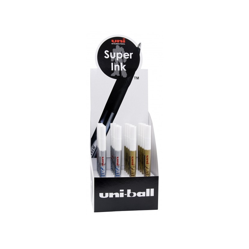 Uni-ball PX-203 Display da 16 pennarelli - Punta acrilica da 1 mm - Permanente su tutte le superfici - Resistente alla l
