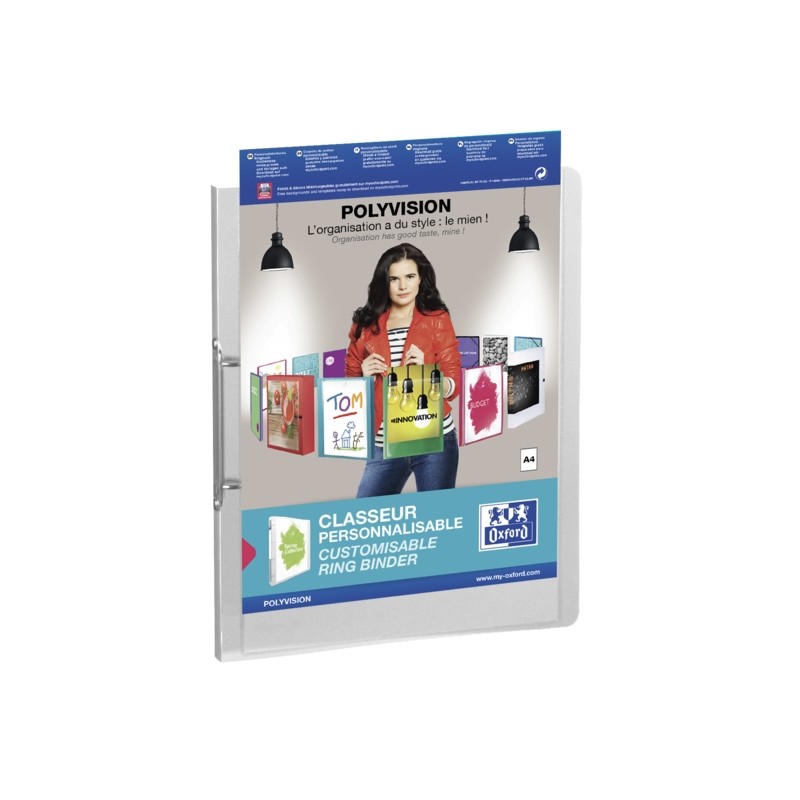 Raccoglitore Oxford Polyvision A4+ a 2 anelli 25 mm - Dorso 25 mm - Copertina in plastica personalizzabile - Trasparente