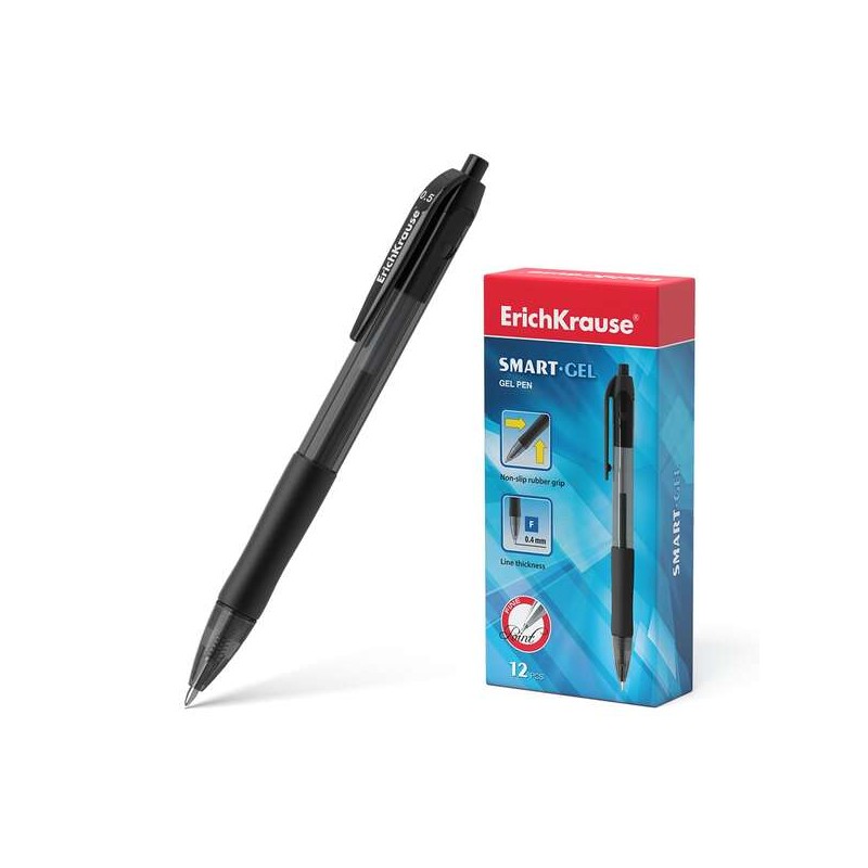 Penna gel automatica Smart-Gel Erichkrause - Punta normale - Fusto rotondo traslucido - Impugnatura confortevole - Inchi