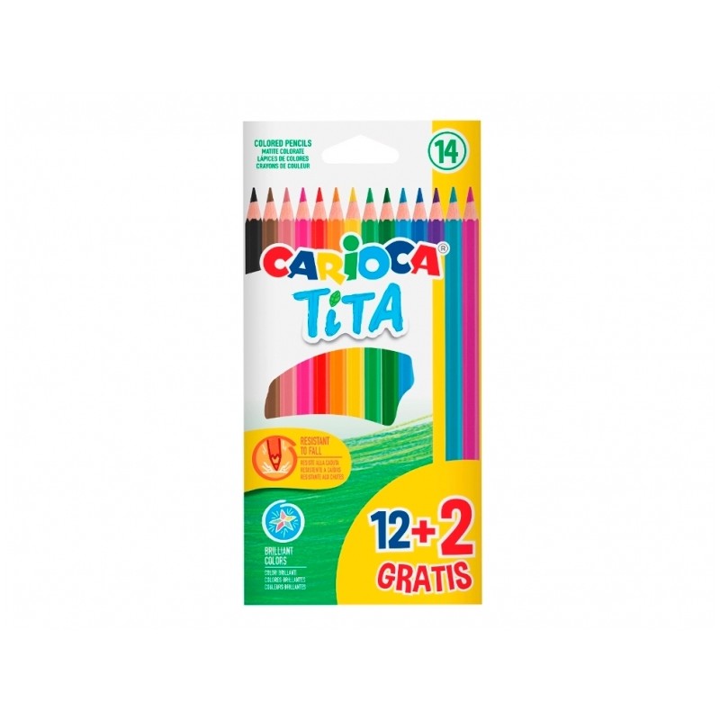Carioca Tita Confezione da 12 + 2 matite colorate - mina resistente - colori assortiti