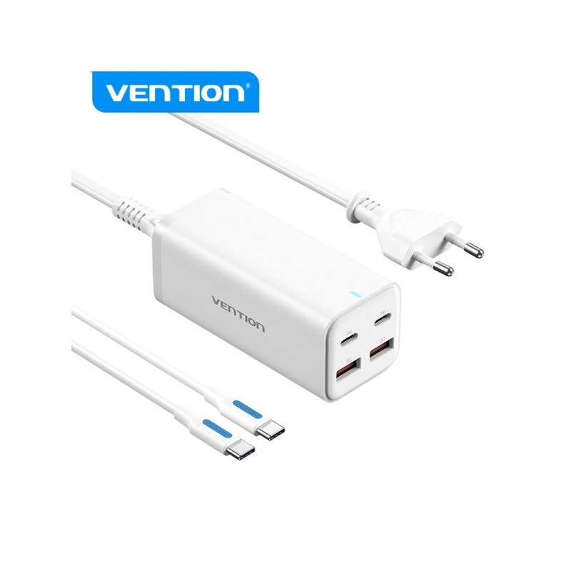 Caricabatterie da tavolo Vention a 4 porte GaN FBSBG-EU PD100W con kit di cavi - UE - Bianco