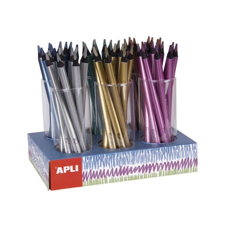 Apli Jumbo Fluor Display di 108 matite colorate triangolari metallizzate - Spessore 5 mm - Migliore impugnatura e maggio
