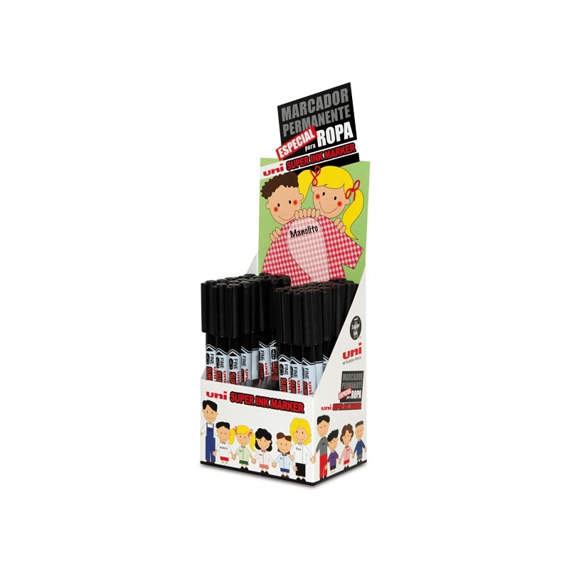 Uni-ball PNA-125 Super Ink Display di 36 marcatori tessili - Punta acrilica 0.9 mm - Inchiostro pigmentato a base di oli