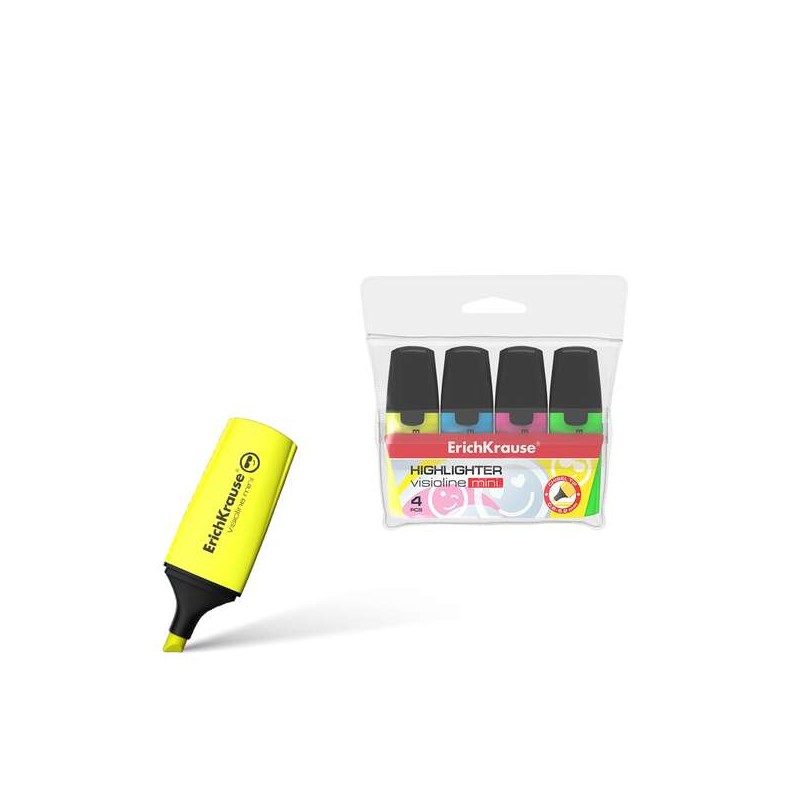 Erichkrause Visioline Mini Confezione da 4 pennarelli - Formato mini con emoticon divertenti - Colori: giallo. verde. bl