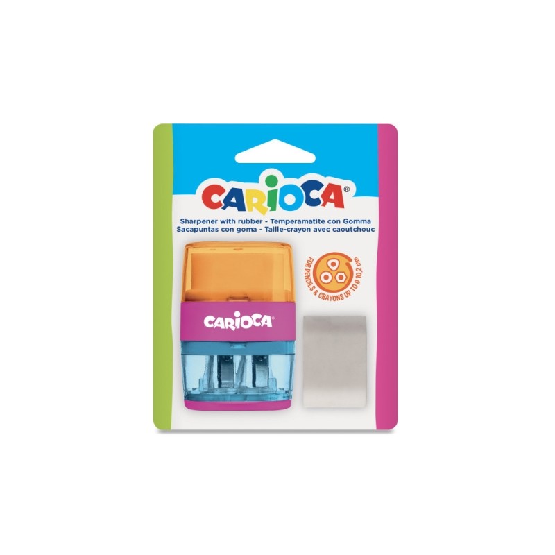 Temperamatite a 2 fori Carioca con gomma e serbatoio - Diametro massimo Ø 10.2 mm - Colori assortiti - Colori casuali