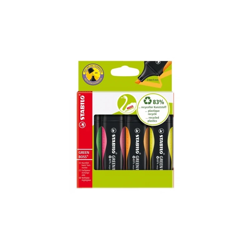 Stabilo Green Boss 4 confezioni di pennarelli fluorescenti - Realizzati con l'83% di plastica riciclata - Linea da 2 a 5