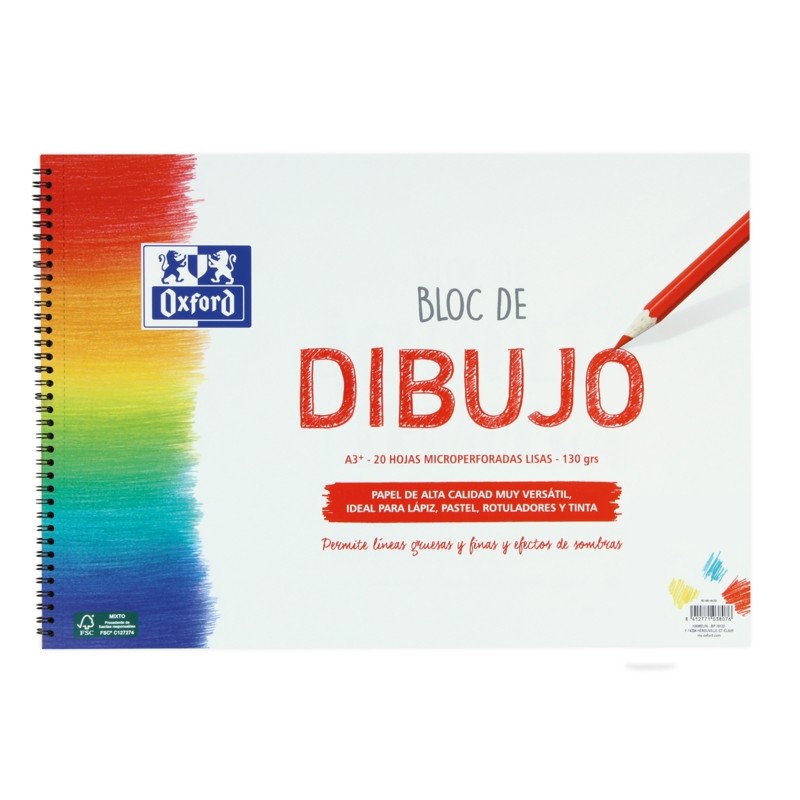 Oxford School Drawing A3+ Blocco di scrittura a spirale - Copertina morbida/Dorso rigido - 20 fogli 130 gsm in tinta uni