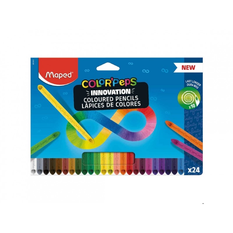 Maped Color`Peps Infinity Confezione da 24 matite colorate a lunga durata - interamente in piombo - Colori assortiti