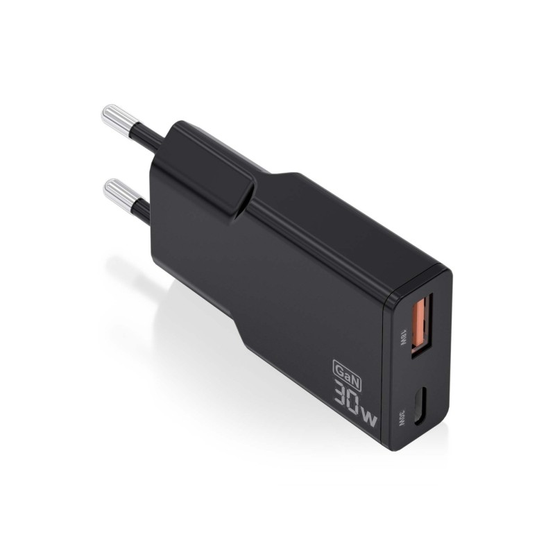 Caricabatterie Aisens Ultra Slim GaN 30W - 1xUSB-C PD3.0 QC4.0 - 1xUSB-A QC3.0 - Colore nero