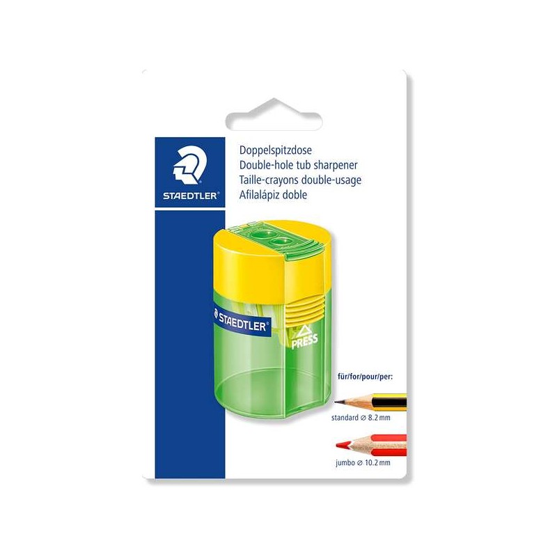 Staedtler 512 Affilatore in plastica a doppio uso - Angolo di affilatura 23º e 30º - 2 fori - Conservazione - Colori a