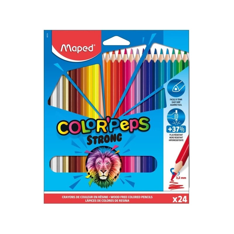 Maped Color'Peps Strong Confezione da 24 matite colorate triangolari - mina 3.2 mm - senza legno - punta ultra resistent