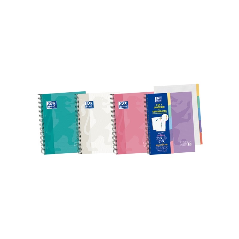 Oxford Europeanbook A5+ Taccuino a spirale 100 fogli 5x5 griglie - Copertina rigida con finitura brillante - 5 linguette