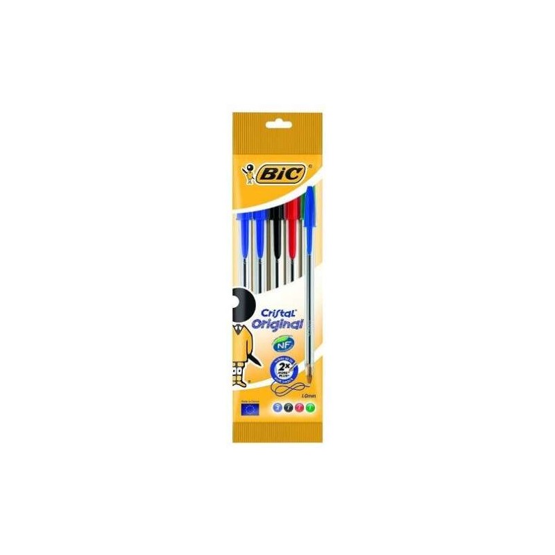 Penne a sfera Bic Cristal Original 5 Pack - Punta tonda da 1.0 mm - Tratto 0.4 mm - Inchiostro a base d'olio - Colori as