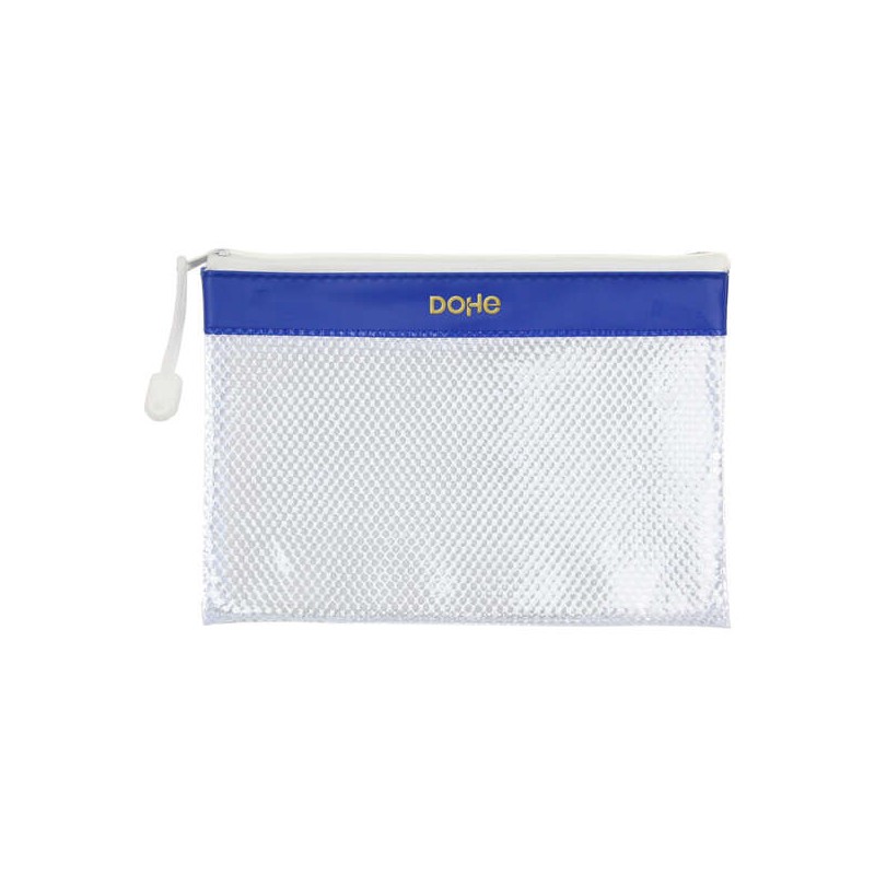 Dohe Borsa con cerniera in PVC - 24x17.5 mm - Impermeabile - Ideale per documenti A5 - Colore blu/trasparente