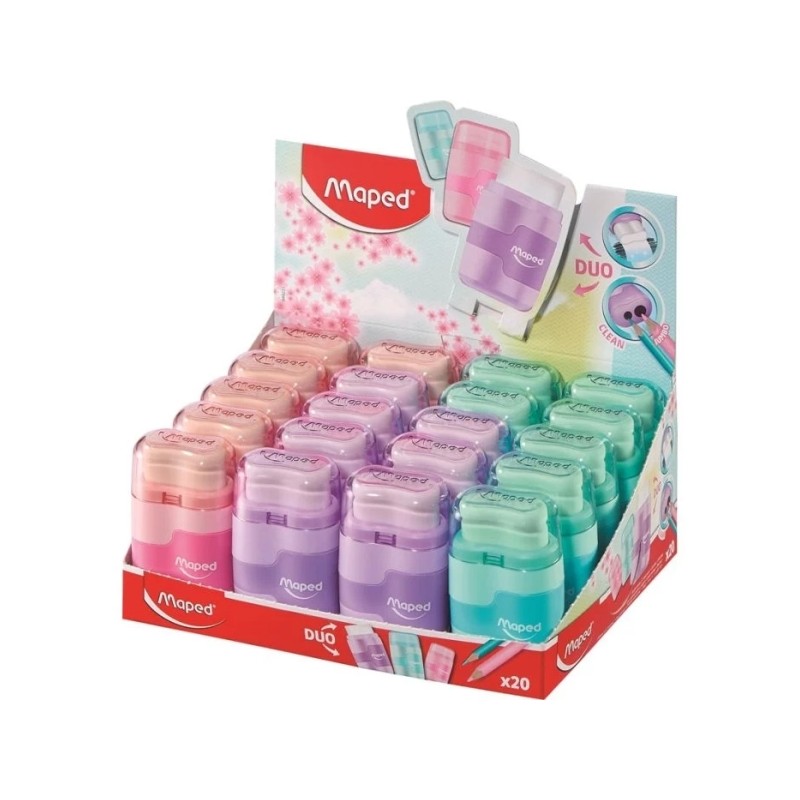 Maped Connect Duo temperamatite a 2 fori con gomma - Contenitore di grande capacità - Forma ergonomica - Colori assorti