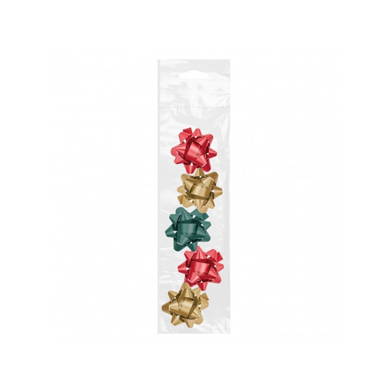 Dohe Chic Confezione da 5 fiocchi regalo a forma di stella - Misura 5.6 cm - Colori rosso. verde e oro