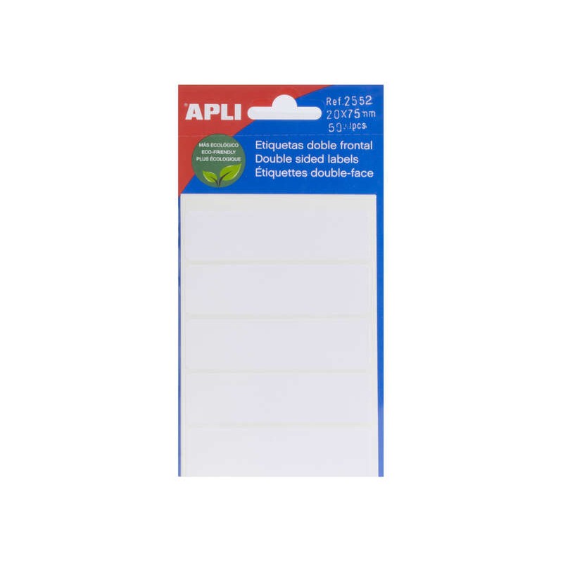 Apli Confezione da 50 etichette 20x75 mm - 5 fogli con 5 etichette per lato - Adesivo permanente - Meno rifiuti - Bianco