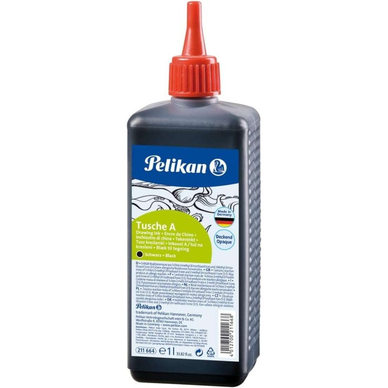 Inchiostro Pelikan China 523 - 1 litro - Ideale per disegno e calligrafia - Resistente all'acqua - Asciugatura rapida - 
