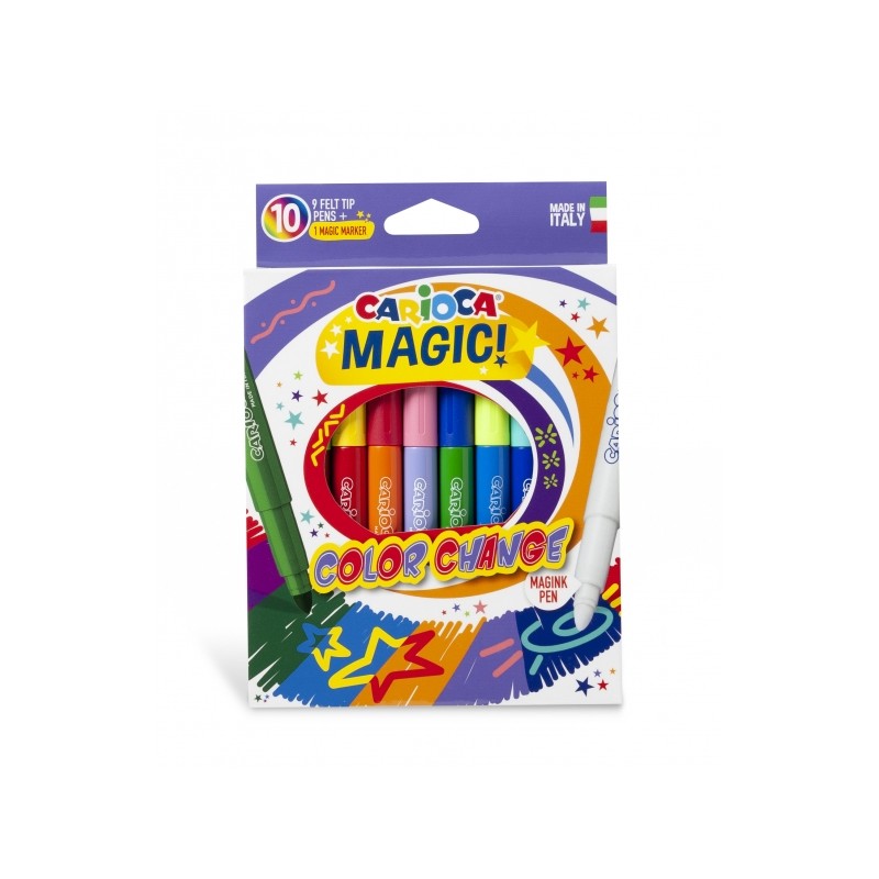 Confezione da 10 pennarelli Carioca Color Change - Inchiostro magico che cambia colore - Include penna Magink per due co