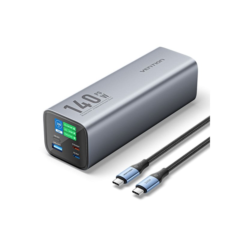 Vention Batteria Powerbank 27000mAh 140W USB (USB-C+C+A+A+A) - Display LED - Colore grigio