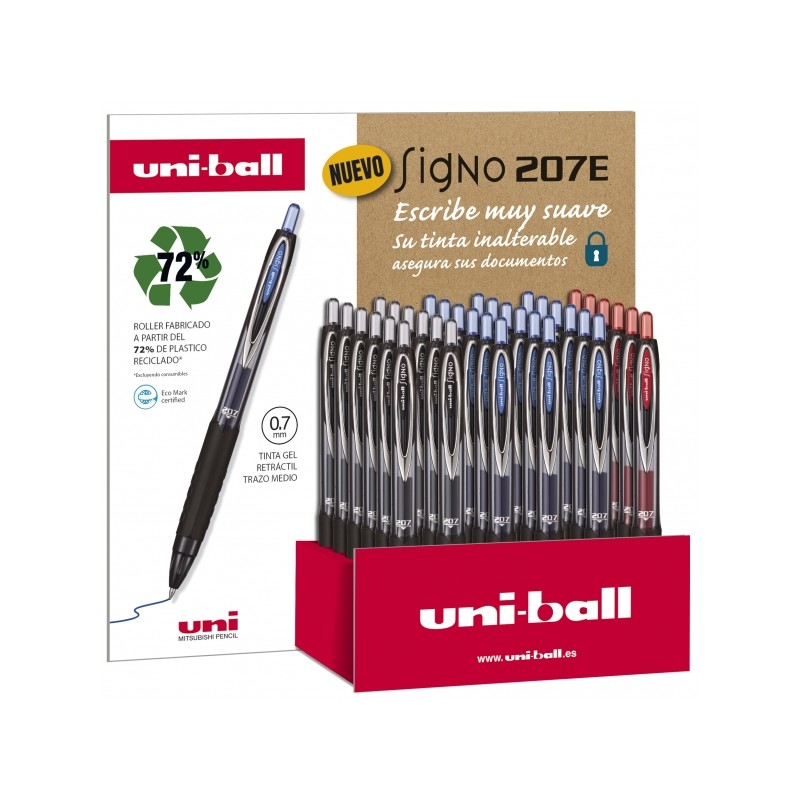Uni-ball Signo 207E Display di 36 penne a inchiostro gel - Punta a sfera 0.7 mm - Impugnatura in gomma anti-fatica - Inc