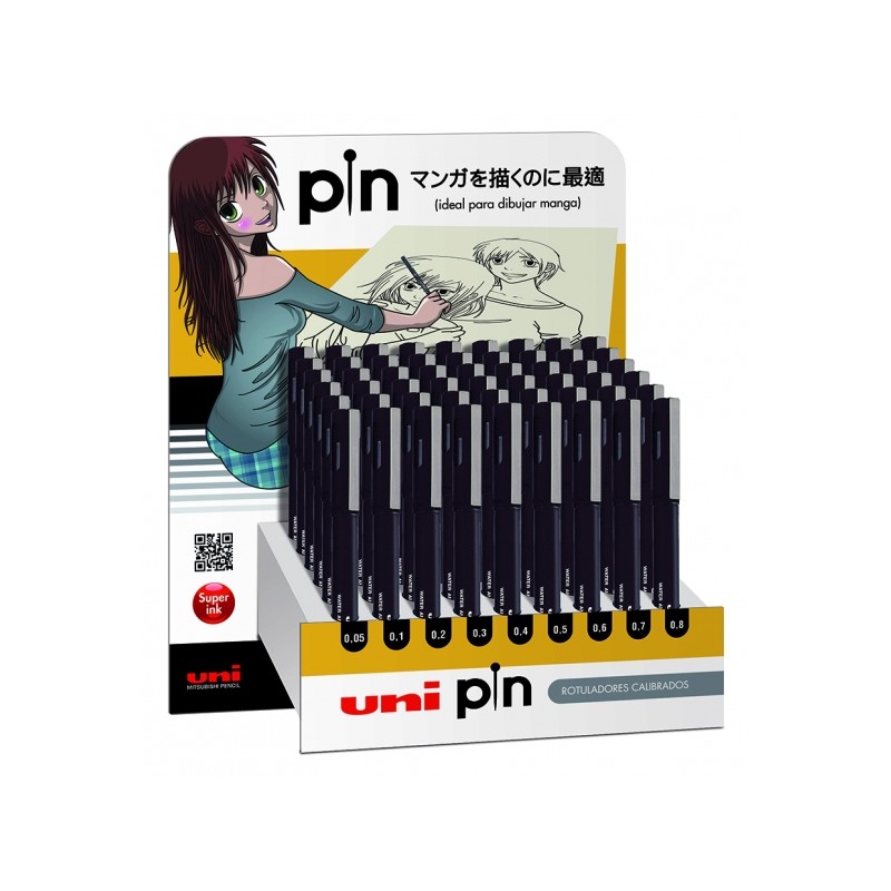 Display PIN Uni-ball da 54 pennarelli calibrati - Punta in policarbonato - Inchiostro pigmentato resistente all'acqua e 