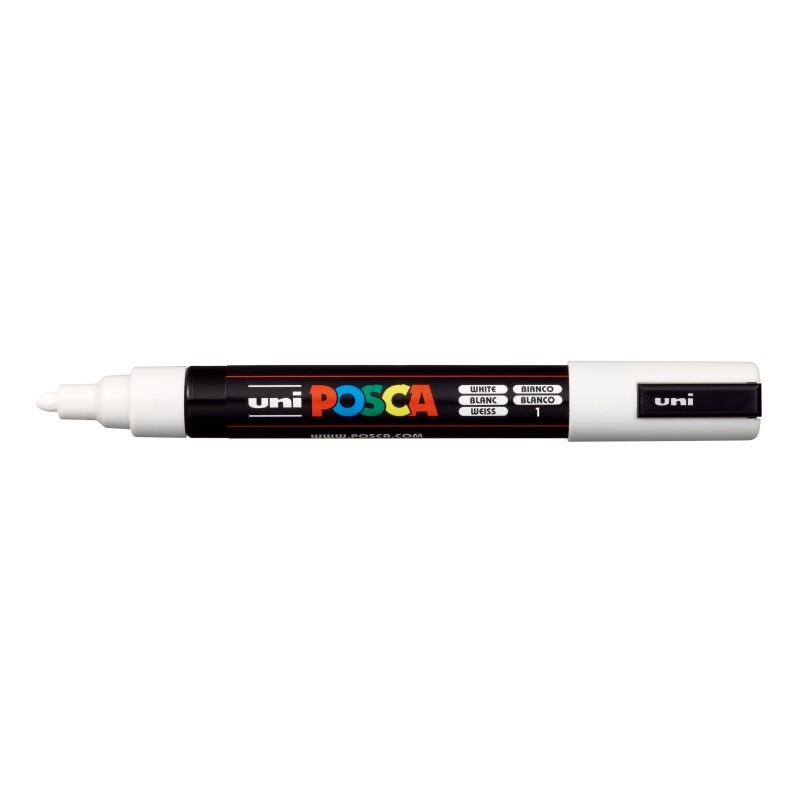Posca PC-5M Pennarello - Punta a proiettile 1.8-2.5 mm - Inchiostro a base d'acqua - Resistente alla luce - Colore bianc