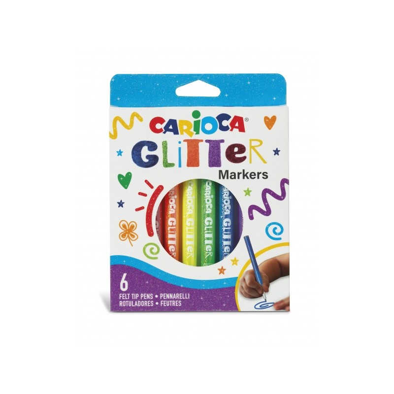 Carioca Glitter Box 6 Pennarelli Glitter - Punta Ø 1mm - Inchiostro liquido a base d'acqua - Effetto Glitter di alta qu