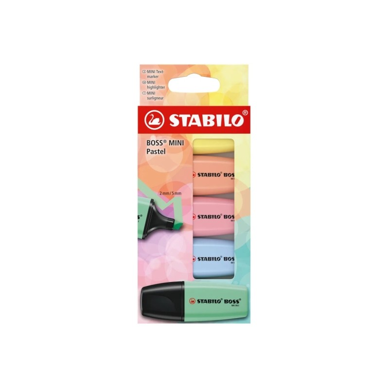 Stabilo Boss Mini Pastel confezione da 5 - Linea da 2 a 5 mm - Inchiostro a base d'acqua - Non si asciuga - Colori verde