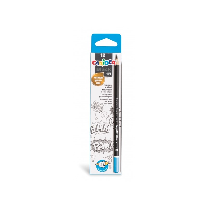 Carioca Black H Confezione da 12 matite di grafite - Facili da cancellare e da estrarre - Fusto triangolare - Morbide al