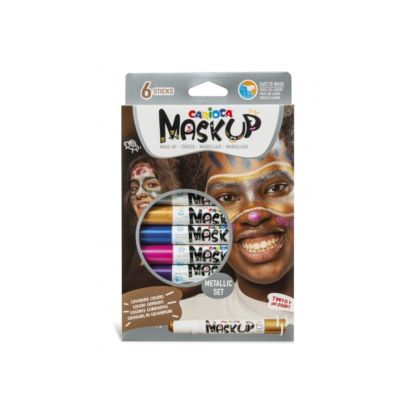 Carioca Mask Up Confezione da 6 colori metallici per la pelle - Ideale per feste - Colori lucidi e lavabili - Mescolabil