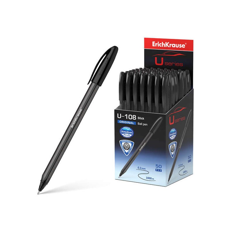 Penna a sfera classica Erichkrause U-108 - Penna a sfera da 1.0 mm - Tratto da 0.3 mm - Cappuccio ventilato - Fusto tras