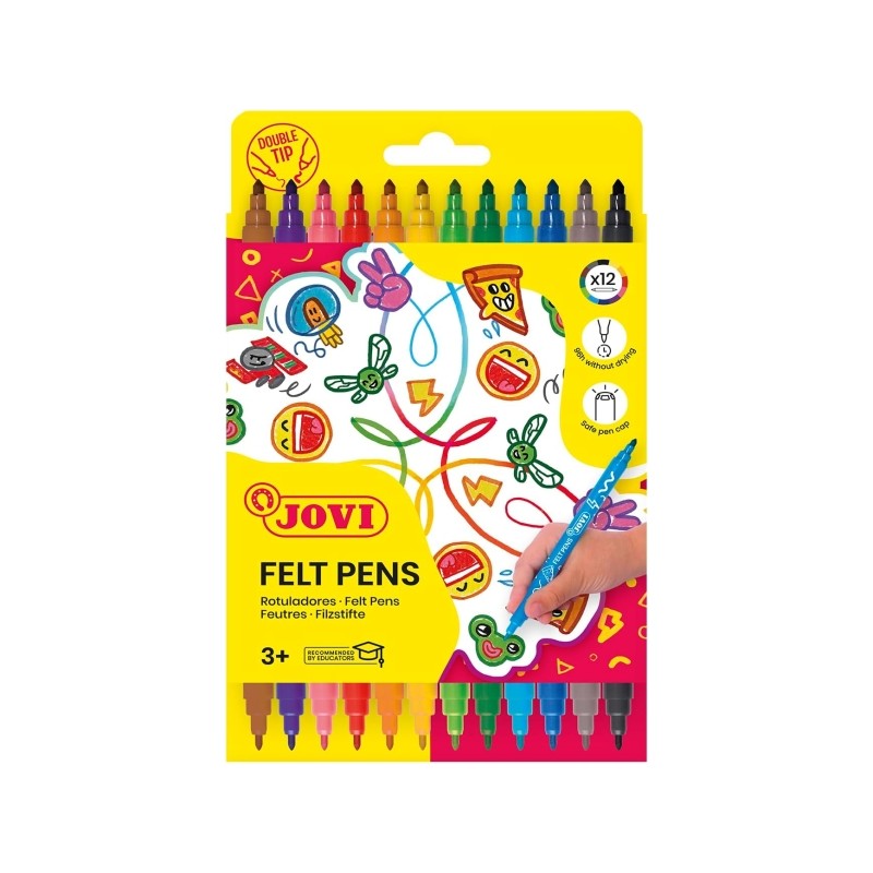Jovi Felt Pen Extuche 12 penne a doppia punta - Punta fine e maxi - Ampia varietà di tonalità - Inchiostro ad alto pot