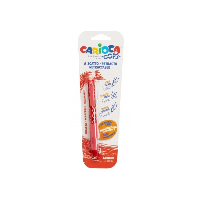 Penna a sfera cancellabile retrattile Carioca Oops - Inchiostro termosensibile - Impugnatura triangolare ergonomica - Pe