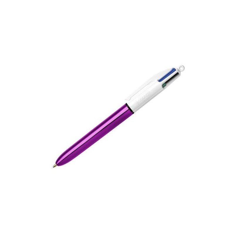 Penna a sfera retrattile Bic 4 Colours Shine - Pennino 1 mm - Tratto 0.4 mm - Inchiostro a base d'olio - Corpo viola met