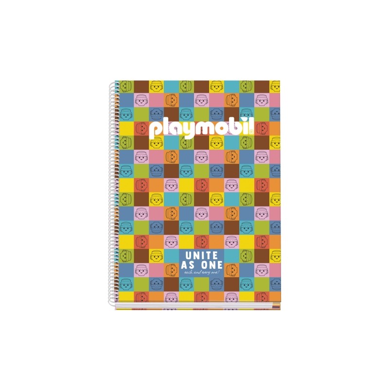 Dohe Playmobil Unite As One Quaderno a spirale A4 100 fogli microperforati quadrati da 5 mm - Copertina rigida Cartoncin