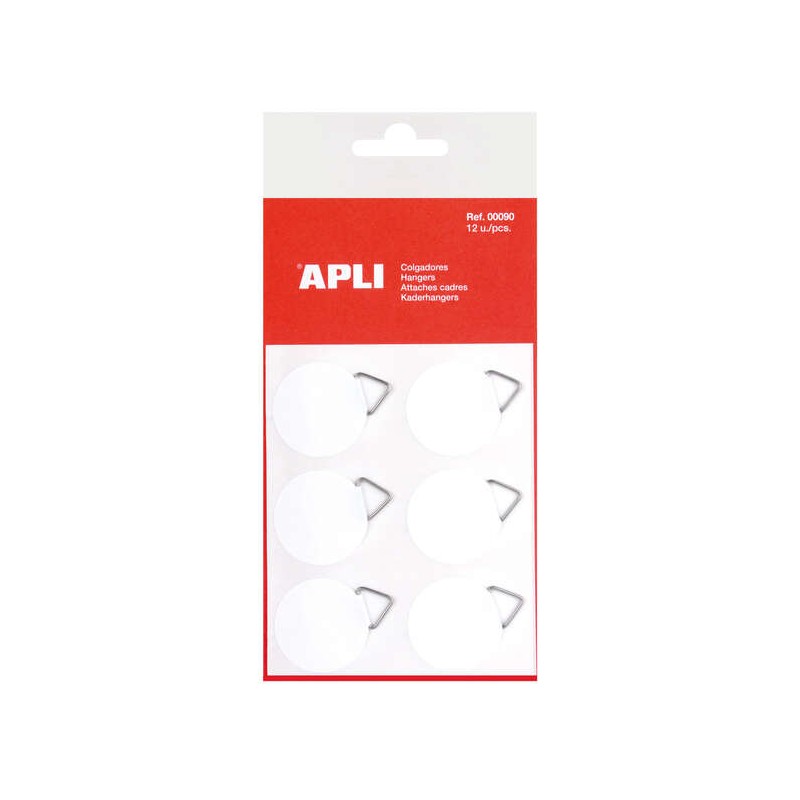 Apli Confezione da 12 appendini tondi autoadesivi Ø 30 mm - Supporto a triangolo in metallo - Supporto adesivo bianco -
